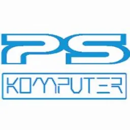 Niebieskie logo firmy 'PS Komputer' na białym tle, z napisem 'KOMPUTER' w stylizowanej czcionce umieszczonym w prostokątnej ramce.