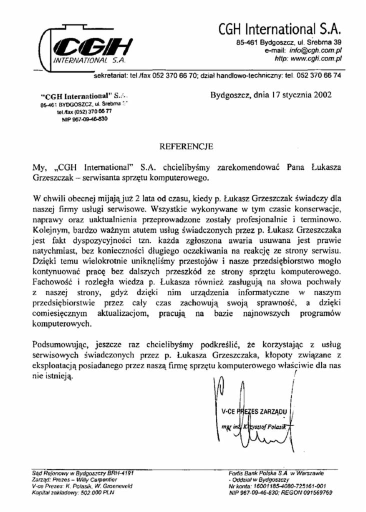 Referencje CGH International