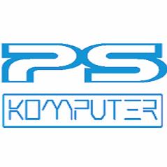 Niebieskie logo firmy 'PS Komputer' na białym tle, z napisem 'KOMPUTER' w stylizowanej czcionce umieszczonym w prostokątnej ramce.