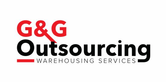 Logo firmy G&G Outsourcing Warehousing Services z czerwonymi literami G&G i czarnym napisem Outsourcing.