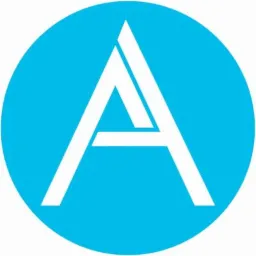 Logo z białą literą A w okręgu na jasnym, błękitnym tle.