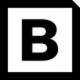 Duża, czarna litera 'B' w białym kwadracie z czarną obwódką, stylizowana na logo.