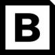 Duża, czarna litera 'B' w białym kwadracie z czarną obwódką, stylizowana na logo.
