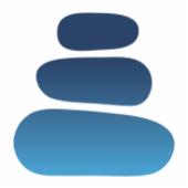 Stylizowany stos trzech płaskich, owalnych kamieni w odcieniach błękitu, symbolizujący relaks i harmonię.