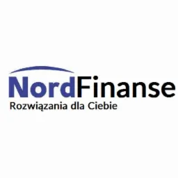 Logo firmy NordFinanse z hasłem 'Rozwiązania dla Ciebie', nazwa firmy w kolorze niebiesko-czarnym na białym tle.