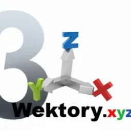 Grafika 3D przedstawiająca osie XYZ z napisem 'Wektory.xyz (.pl)' u dołu.