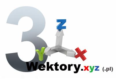 Grafika 3D przedstawiająca osie XYZ z napisem 'Wektory.xyz (.pl)' u dołu.