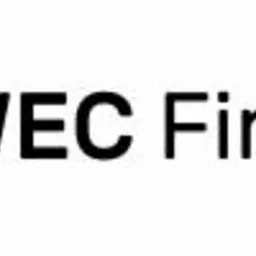 Logo firmy WEC Finanse z abstrakcyjnym, niebieskim symbolem po lewej stronie nazwy.