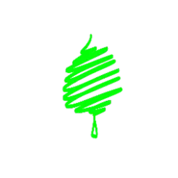 Neonowy, zielony szkic drzewa o nieregularnych liniach na czarnym tle. Minimalistyczny symbol, przypominający bożonarodzeniową choinkę.