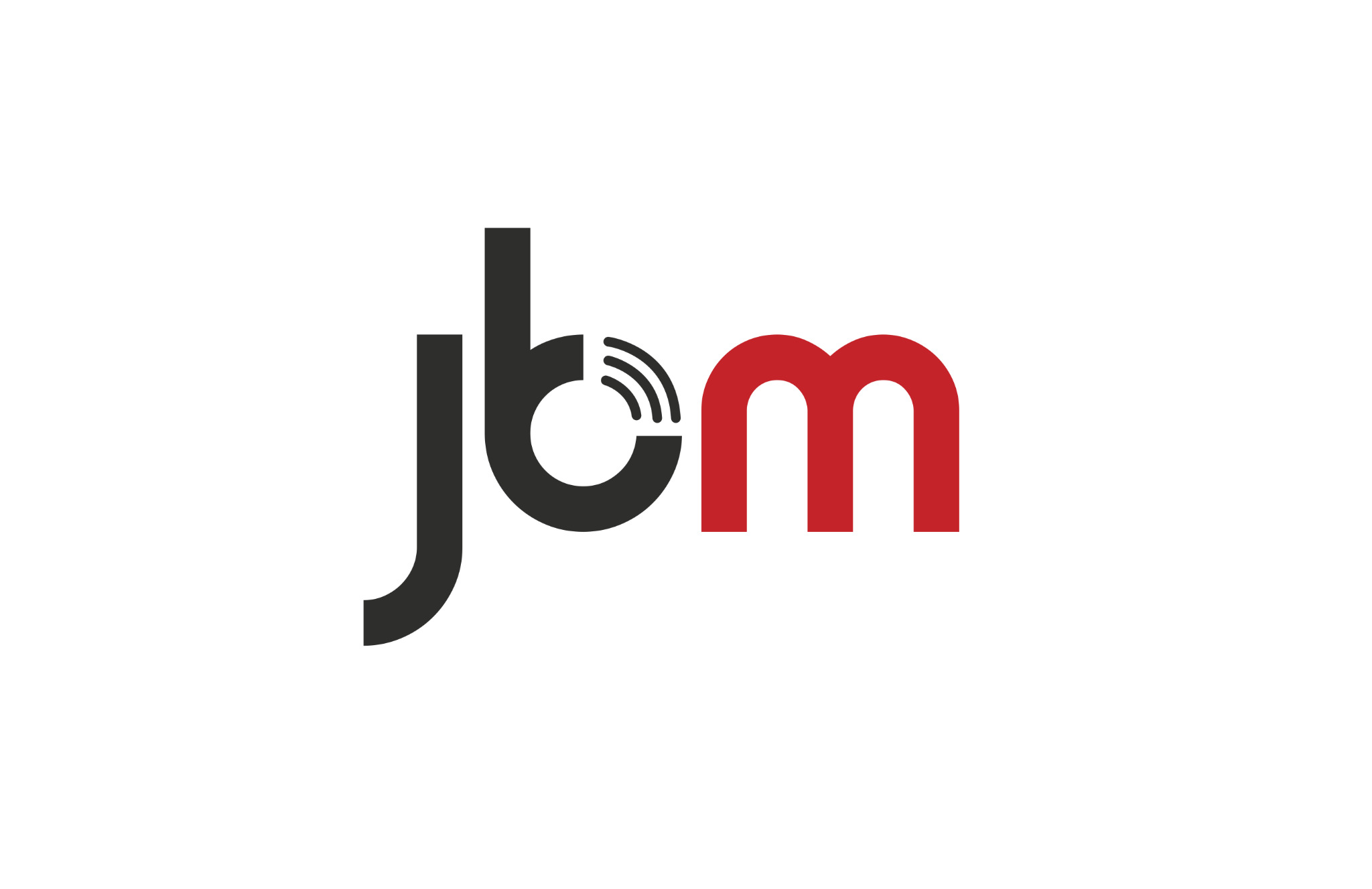 Graficzne logo firmy JBM z symbolem fal radiowych wkomponowanym w literę 'b', 'j' i 'b' w kolorze czarnym, 'm' w kolorze czerwonym na białym tle.