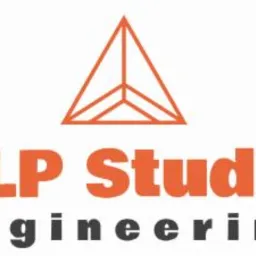 Logo firmy PLP Studio Engineering z pomarańczowym trójkątem symbolizującym konstrukcję i nazwą firmy w dwóch kolorach: pomarańczowym i szarym.