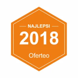 Pomarańczowa odznaka Oferteo z napisem 'Najlepsi 2018'.
