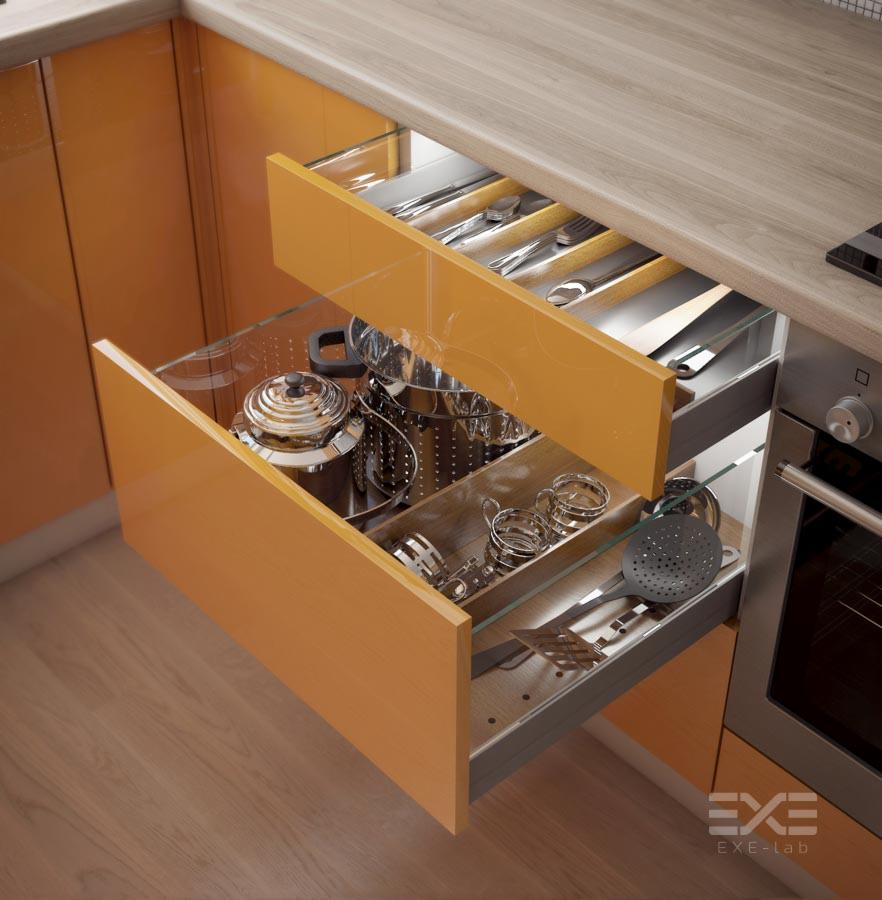 Wizualizacja szuflady z domykiem