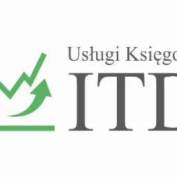 Logo firmy ITD Usługi Księgowe z zielonym wykresem wzrostu i szarym napisem