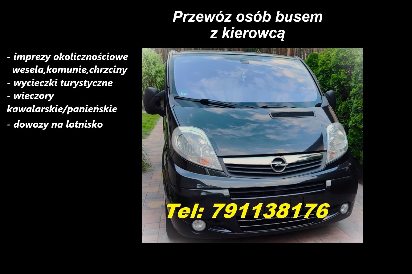 Zapraszam do skorzystania z mojej oferty przewozu osób busem 9 osobowym.