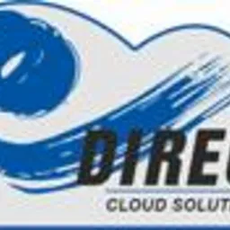 Logo firmy Direct Cloud Solutions przedstawiające stylizowaną chmurę z dynamicznymi, niebieskimi pociągnięciami pędzla i nazwą firmy w czarnej czcionce.