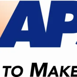 Logo firmy APS: granatowe litery APS z pomarańczowym gradientem na lewo od A, poniżej slogan The Power to Make It Happen.