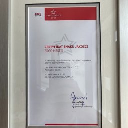 Firma ubezpieczeniowa z I trójki największych polskich ubezpieczycieli wyróżniła nas takim oto certyfikatem
