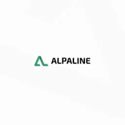 Logo firmy budowlanej Alpaline z zielonym trójkątnym symbolem i czarnym tekstem nazwy na białym tle.
