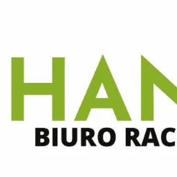 Logo firmy HANDO Biuro Rachunkowe z zielonymi literami i graficznym elementem przypominającym otwartą książkę z czarnymi zakładkami.