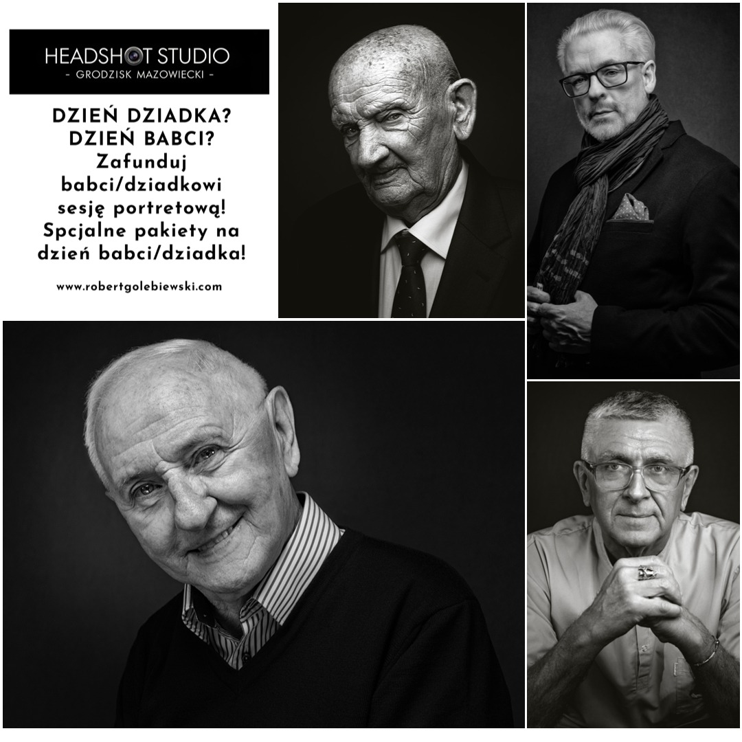 Czarno-biała kompozycja portretowa z okazji Dnia Babci i Dziadka. Oferta specjalnych pakietów sesji portretowych. Headshot Studio Grodzisk Mazowiecki.