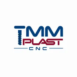 Logo firmy TMM Plast CNC z elementem śruby w literze T, wykonane w kolorystyce niebiesko-czerwonej.