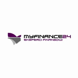 Logo firmy MyFinance24 z napisem Eksperci Finansowi, szaro-fioletowa grafika na białym tle.