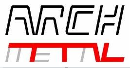 Logo firmy ARCHI METAL z napisem w kolorze czarnym i czerwonym na białym tle.