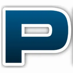 Grafika litery P w odcieniach niebieskiego z białą obwódką i cieniem, styl logo korporacyjnego.