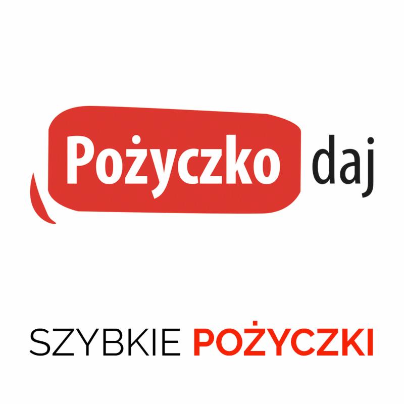 Logo firmy oferującej szybkie pożyczki, z czerwonym elementem graficznym i napisem 'Pożyczko daj' oraz hasłem 'Szybkie pożyczki' poniżej.