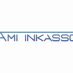 Logo firmy AMI INKASSO w odcieniach niebieskiego, z poziomą linią nad nazwą na białym tle.