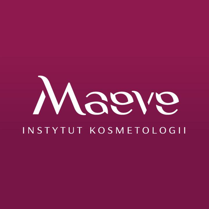 Logo Instytutu Kosmetologii Maeve na fioletowym tle, z elegancką, białą czcionką.