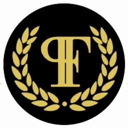Złote logo z literą F otoczoną wieńcem laurowym na czarnym tle.