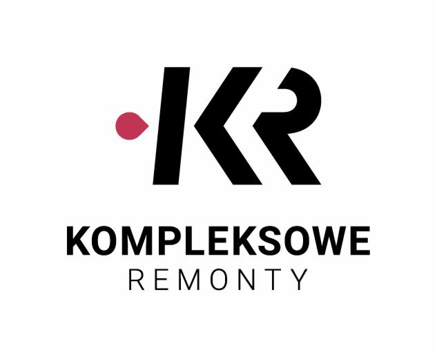 Logo firmy remontowej z inicjałami KR, napisem 'KOMPLEKSOWE REMONTY' i bordową kropką