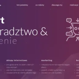 Strona internetowa firmy oferującej audyt, doradztwo i wdrożenie rozwiązań online, z sekcjami dotyczącymi stron internetowych, sklepów internetowych, marketingu i brandingu.