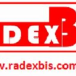 Czerwono-białe logo firmy RADEX-BIS z adresem strony internetowej www.radexbis.com.pl