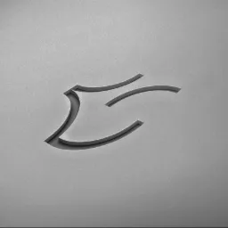 Minimalistyczne logo wklęsłe w szarym, teksturowanym tle, z subtelnym efektem cienia dającym wrażenie trójwymiarowości.