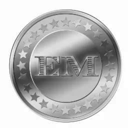 Srebrny medalion z napisem 'EM' otoczony gwiazdami.