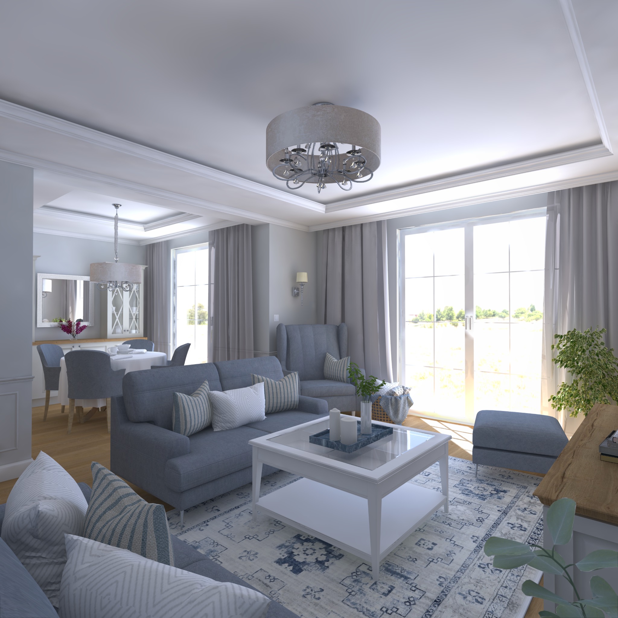 Salon w stylu Hamptons - Ogrody Tesoro