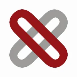 Abstrakcyjne logo firmy z Nowego Sącza: przeplatające się elementy w kolorze czerwonym i szarym na białym tle.