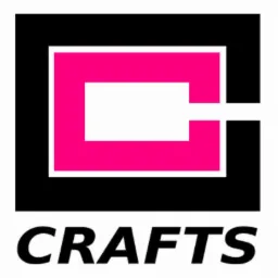 Logo firmy CRAFTS z motywem litery C w kolorze różowym i czarnym na białym tle.