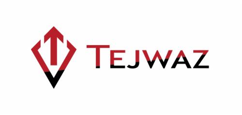 Logo firmy TEJWAZ z czerwono-czarnym motywem, strzałka w rombie skierowana w górę.