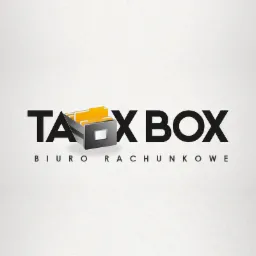 Graficzne logo firmy Tax Box Biuro Rachunkowe z motywem otwartego segregatora z wystającymi żółtymi teczkami.