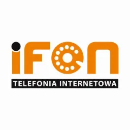 Pomarańczowe logo firmy z czarnym napisem TELEFONIA INTERNETOWA i stylizowaną tarczą telefonu.