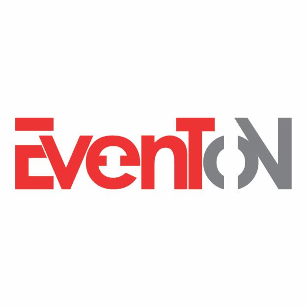 Logo firmy EventON z czerwonym napisem 'Event' i szarym 'ON', na białym tle.