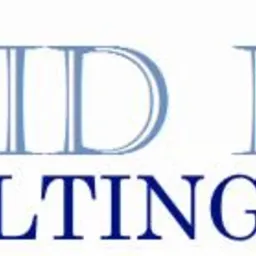 Logo firmy Rapid Direct Consulting z okrągłym symbolem w odcieniach błękitu po lewej stronie i napisem nazwy firmy w dwóch wierszach po prawej.