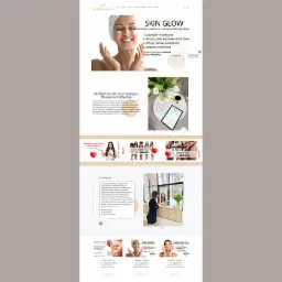 Responsywna strona internetowa kliniki kosmetologii Skinset Clinic, prezentująca ofertę zabiegów Skin Glow i inne usługi, z widoczną modelką, cennikiem i elementami graficznymi w estetycznej...