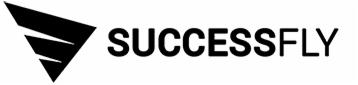 Logo firmy Successfly z symbolem graficznym przypominającym skrzydło samolotu w kolorze czarnym i nazwą firmy zapisaną czcionką bezszeryfową.
