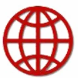 Czerwona ikona globu z siatką południków i równoleżników, rzucająca cień, na białym tle.