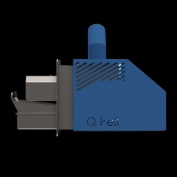 TWÓJPIEC SPÓŁKA Z OGRANICZONĄ ODPOWIEDZIALNOŚCIĄ - Niebieski podajnik pelletu z metalowymi elementami, widoczne logo 'Q Pell' i otwory wentylacyjne.